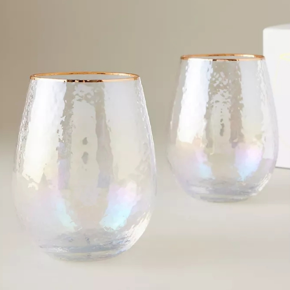 Anthropologie Zaza Lustered Stemless Wine Glasses, Set of 2, NIB